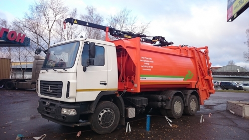 Мусоровоз с задней загрузкой МК-3547-10 с КМУ HIAB-3600 на шасси МАЗ 6312С3 (ЕВРО 5) новый